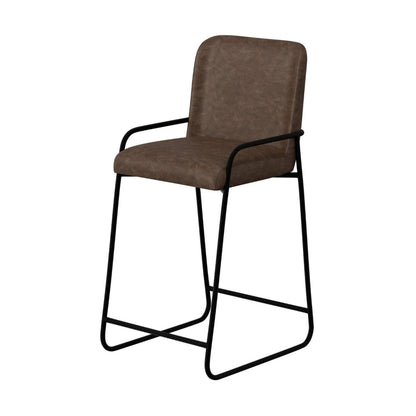Suze Barstool Chair, Arched, Black Iron, Hickory Brown Performance Fabric