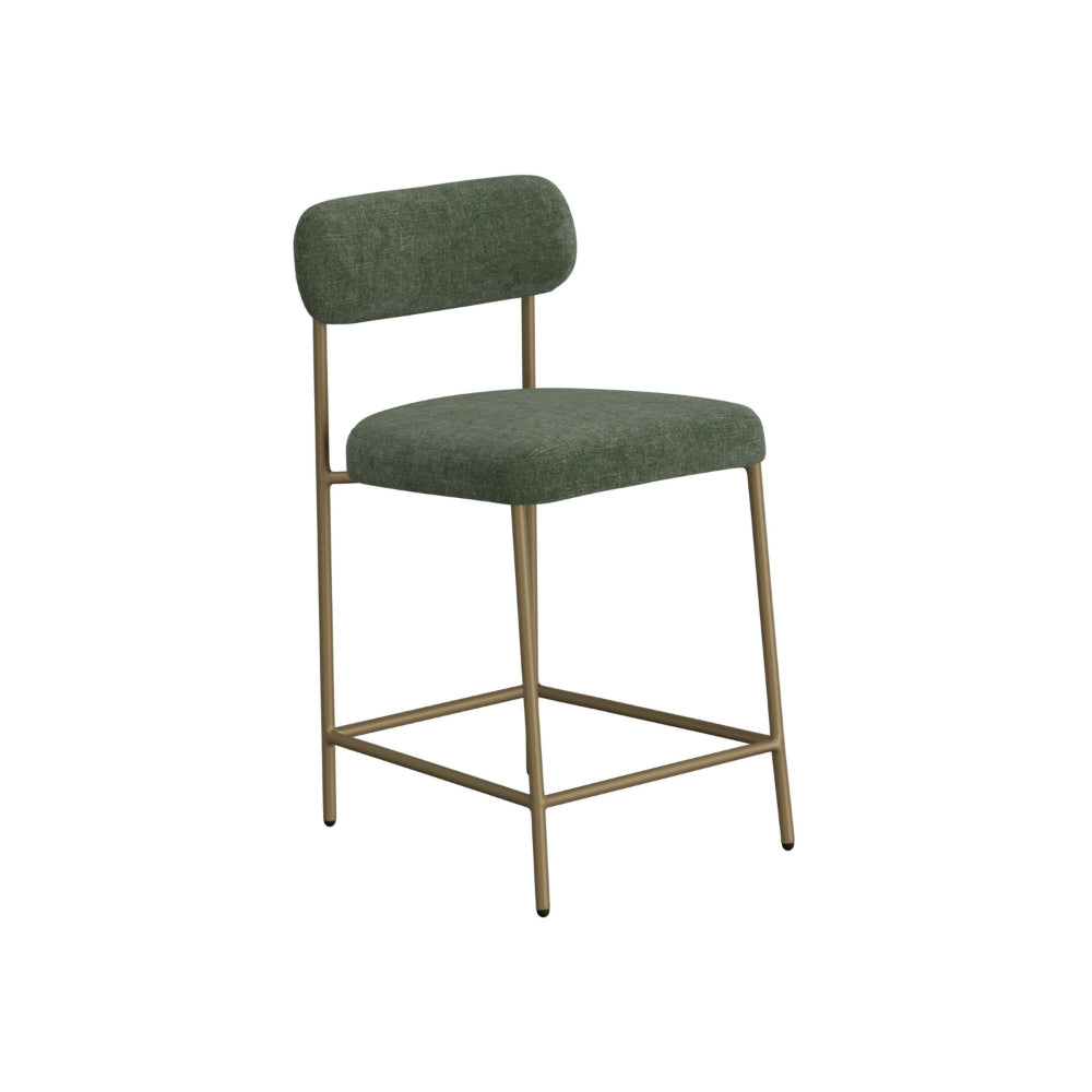 Iffa Counter Height Chair, Open Back, Gold Iron, Olive Green Polyester