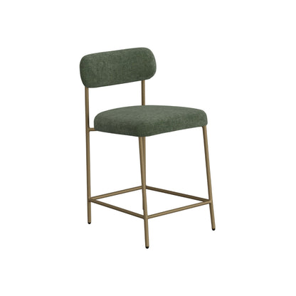 Iffa Counter Height Chair, Open Back, Gold Iron, Olive Green Polyester