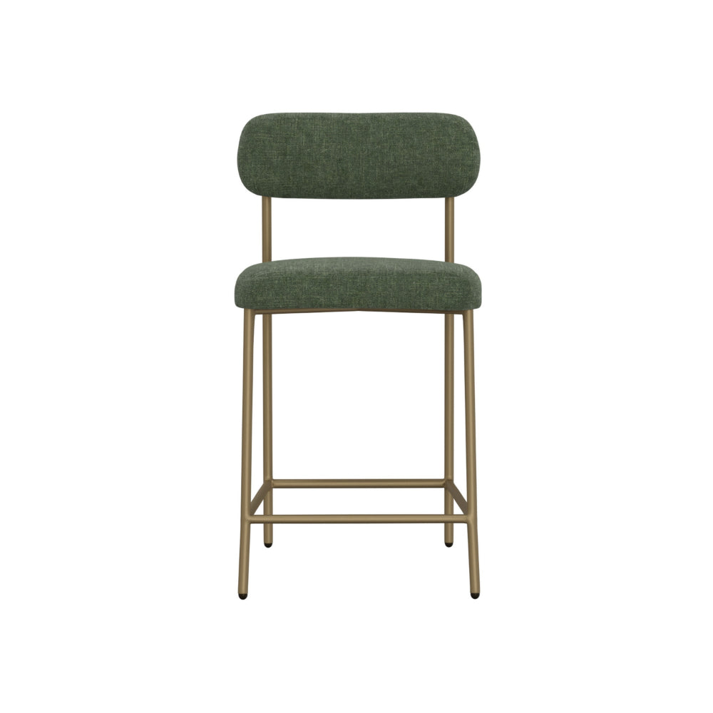 Iffa Counter Height Chair, Open Back, Gold Iron, Olive Green Polyester