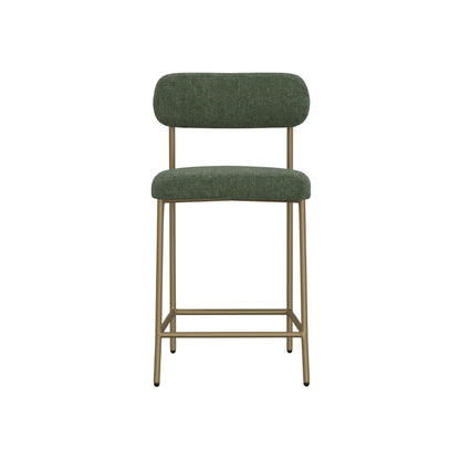 Iffa Counter Height Chair, Open Back, Gold Iron, Olive Green Polyester