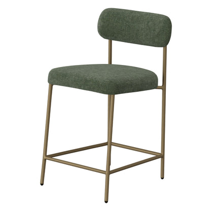 Iffa Counter Height Chair, Open Back, Gold Iron, Olive Green Polyester