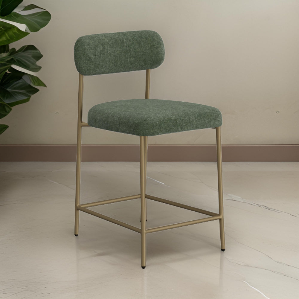 Iffa Counter Height Chair, Open Back, Gold Iron, Olive Green Polyester