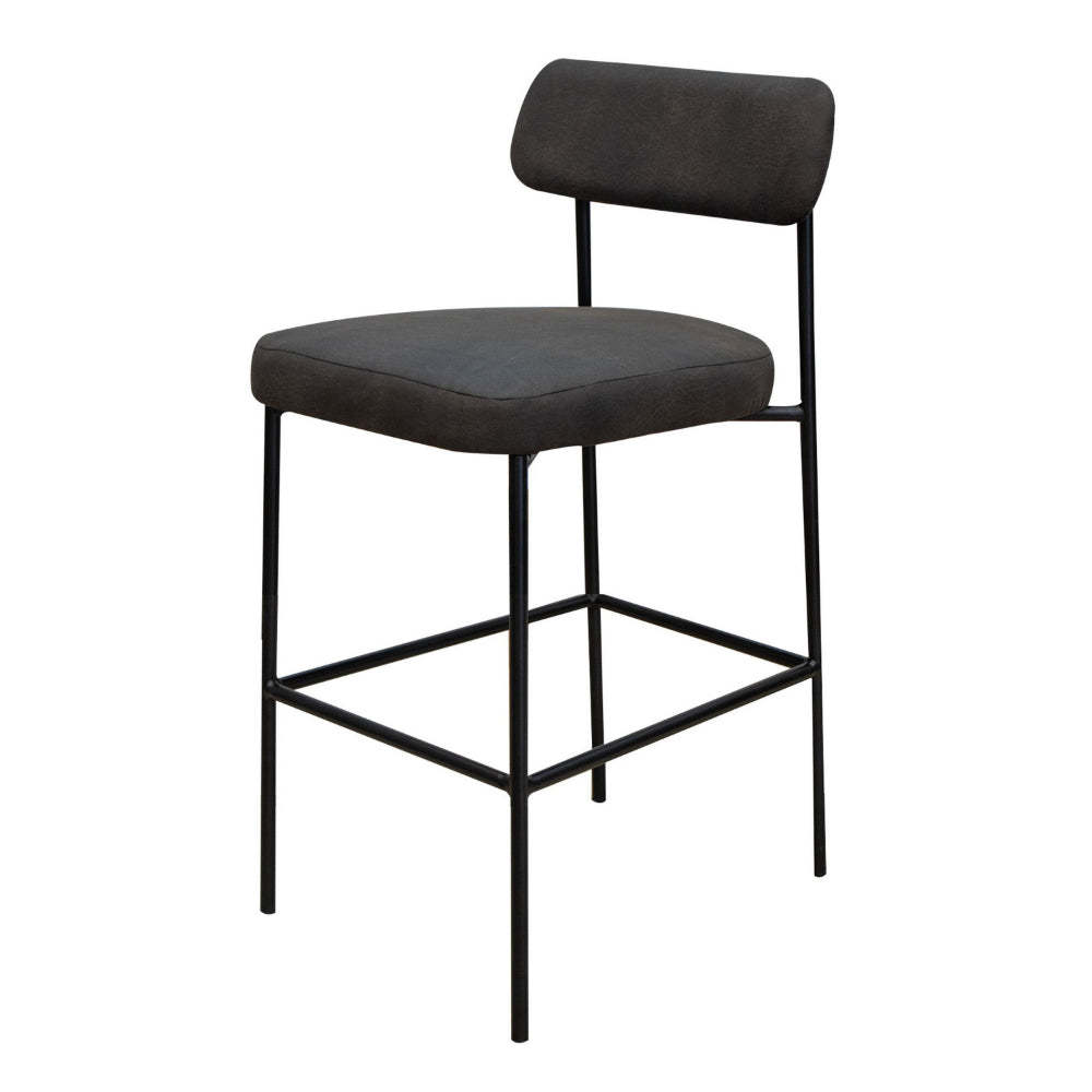 Iffa Counter Height Chair, Open Back, Black Iron Frame, Black Polyester