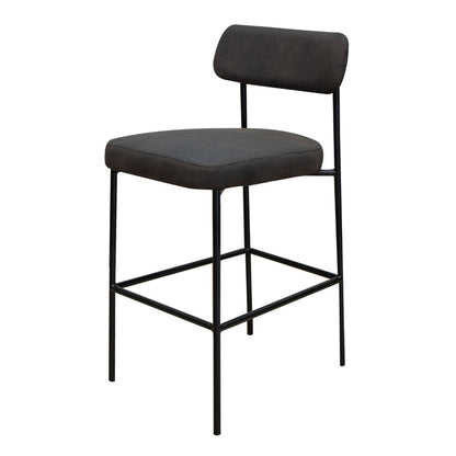 Iffa Counter Height Chair, Open Back, Black Iron Frame, Black Polyester
