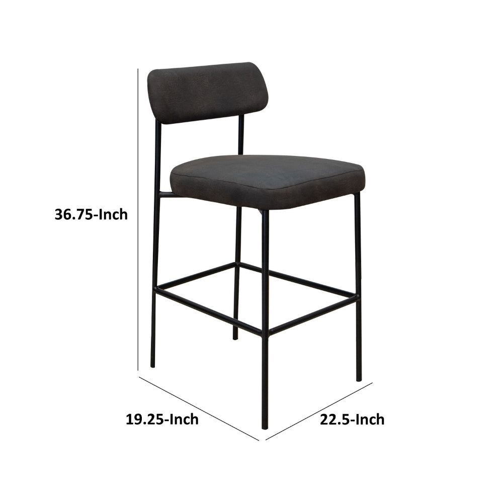 Iffa Counter Height Chair, Open Back, Black Iron Frame, Black Polyester