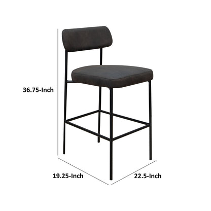 Iffa Counter Height Chair, Open Back, Black Iron Frame, Black Polyester