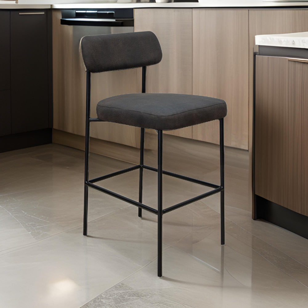Iffa Counter Height Chair, Open Back, Black Iron Frame, Black Polyester