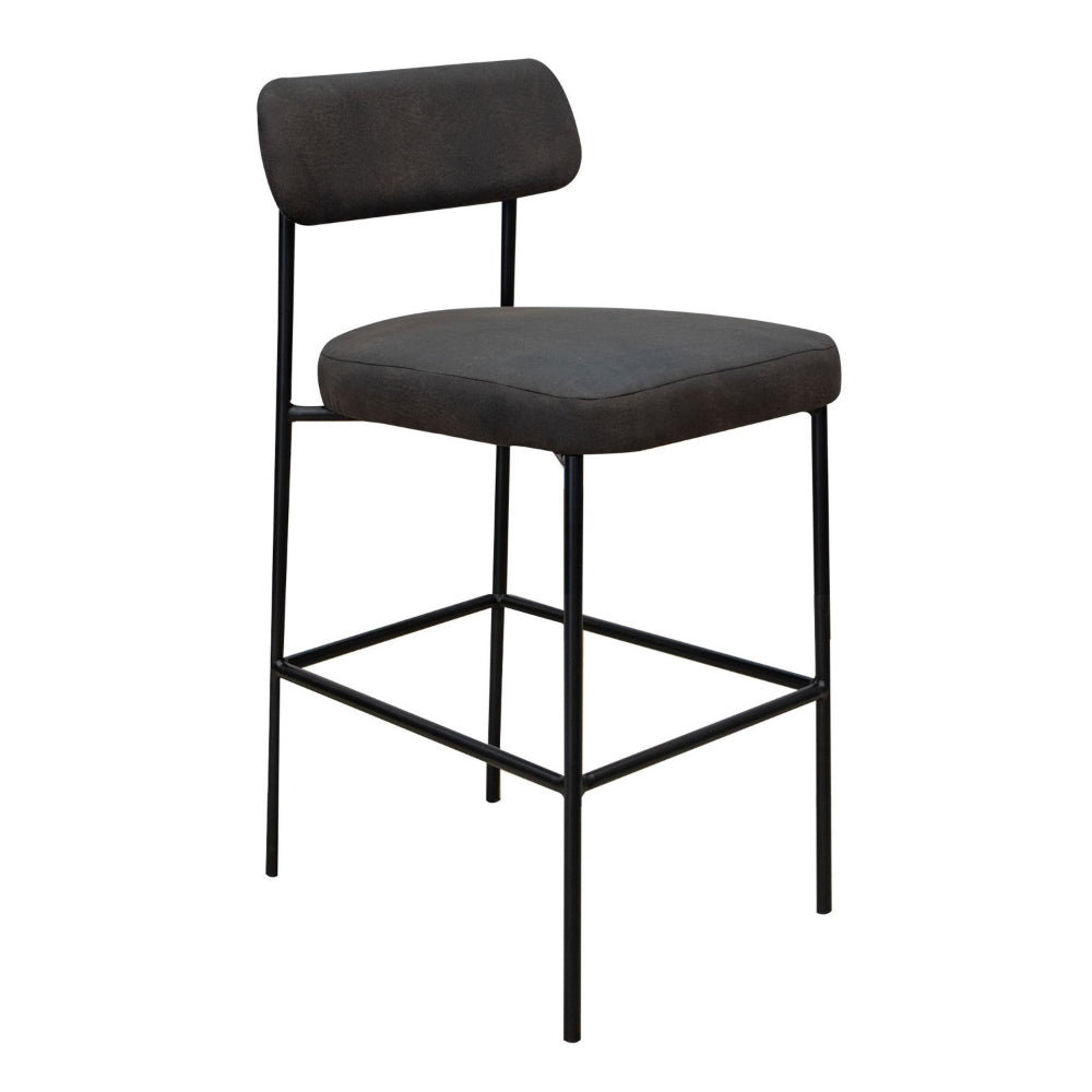 Iffa Counter Height Chair, Open Back, Black Iron Frame, Black Polyester