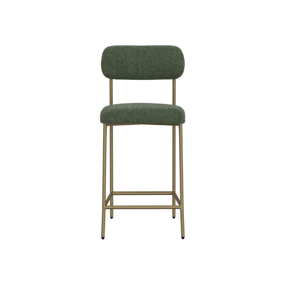 Iffa Barstool Chair, Open Back, Black Iron Gold, Olive Green Polyester