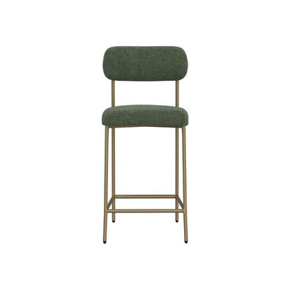 Iffa Barstool Chair, Open Back, Black Iron Gold, Olive Green Polyester