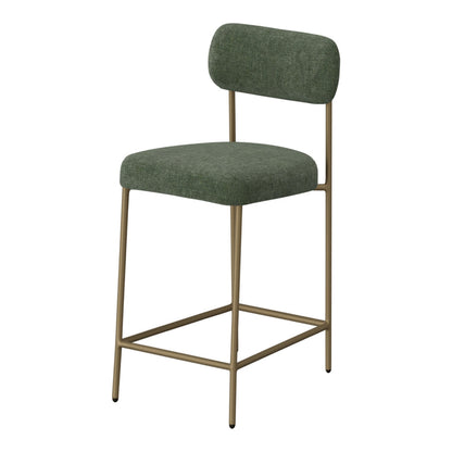 Iffa Barstool Chair, Open Back, Black Iron Gold, Olive Green Polyester