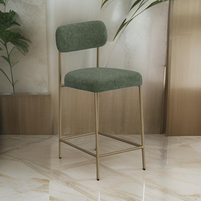 Iffa Barstool Chair, Open Back, Black Iron Gold, Olive Green Polyester
