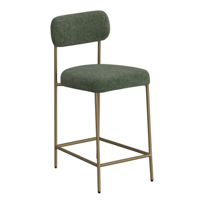 Iffa Barstool Chair, Open Back, Black Iron Gold, Olive Green Polyester
