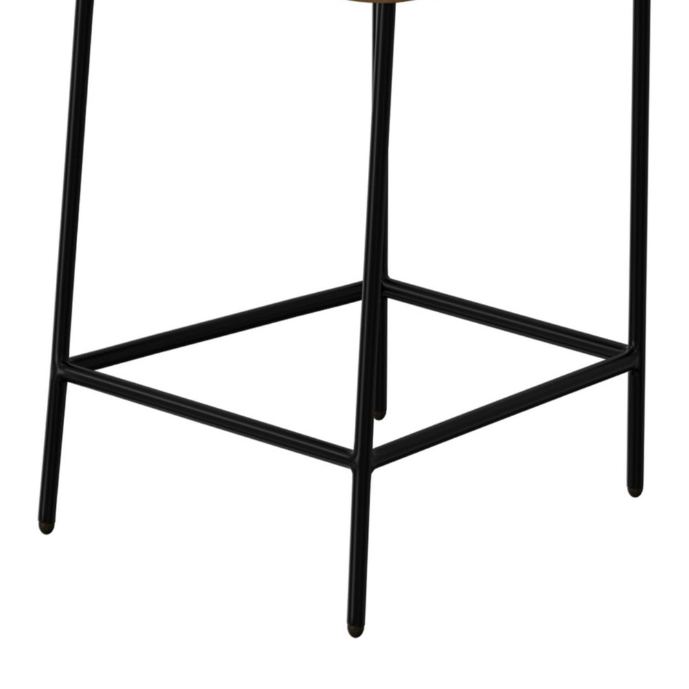 Iffa Barstool Chair, Open Back, Black Iron, Cognac Brown Faux Leather