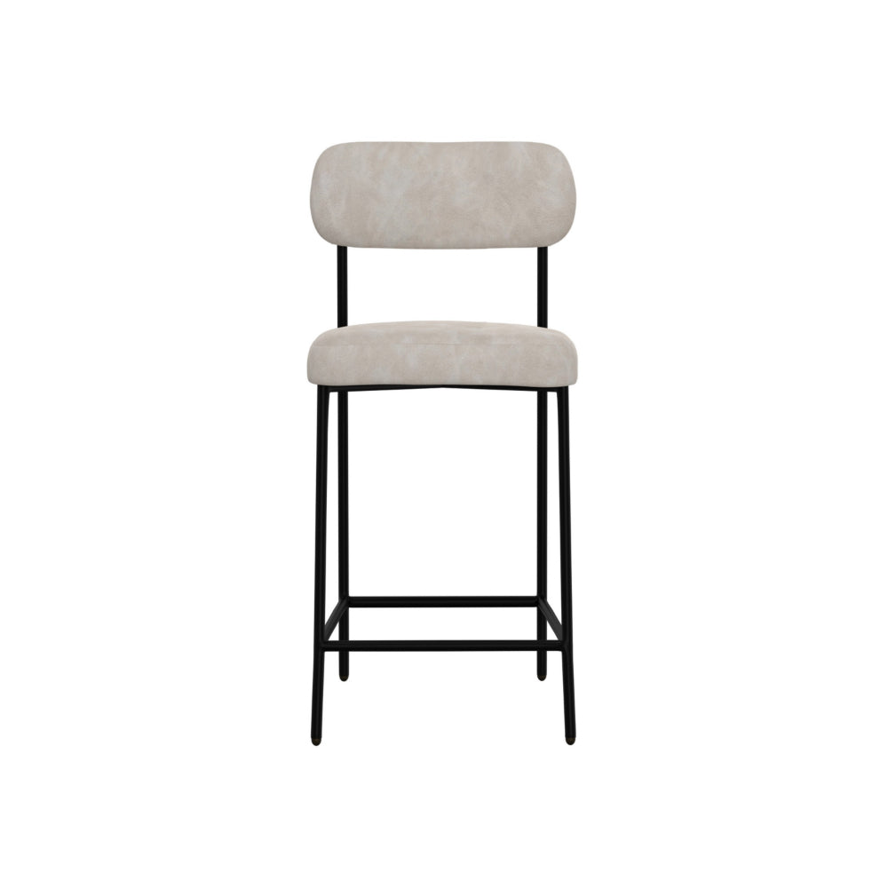 Iffa Barstool Chair, Open Black Iron Frame, Snow Gray Performance Fabric