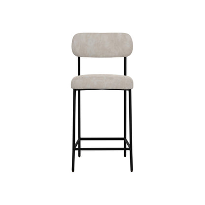 Iffa Barstool Chair, Open Black Iron Frame, Snow Gray Performance Fabric