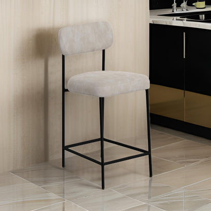 Iffa Barstool Chair, Open Black Iron Frame, Snow Gray Performance Fabric
