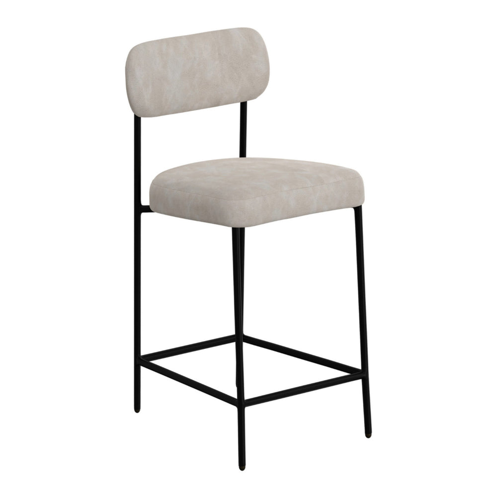 Iffa Barstool Chair, Open Black Iron Frame, Snow Gray Performance Fabric