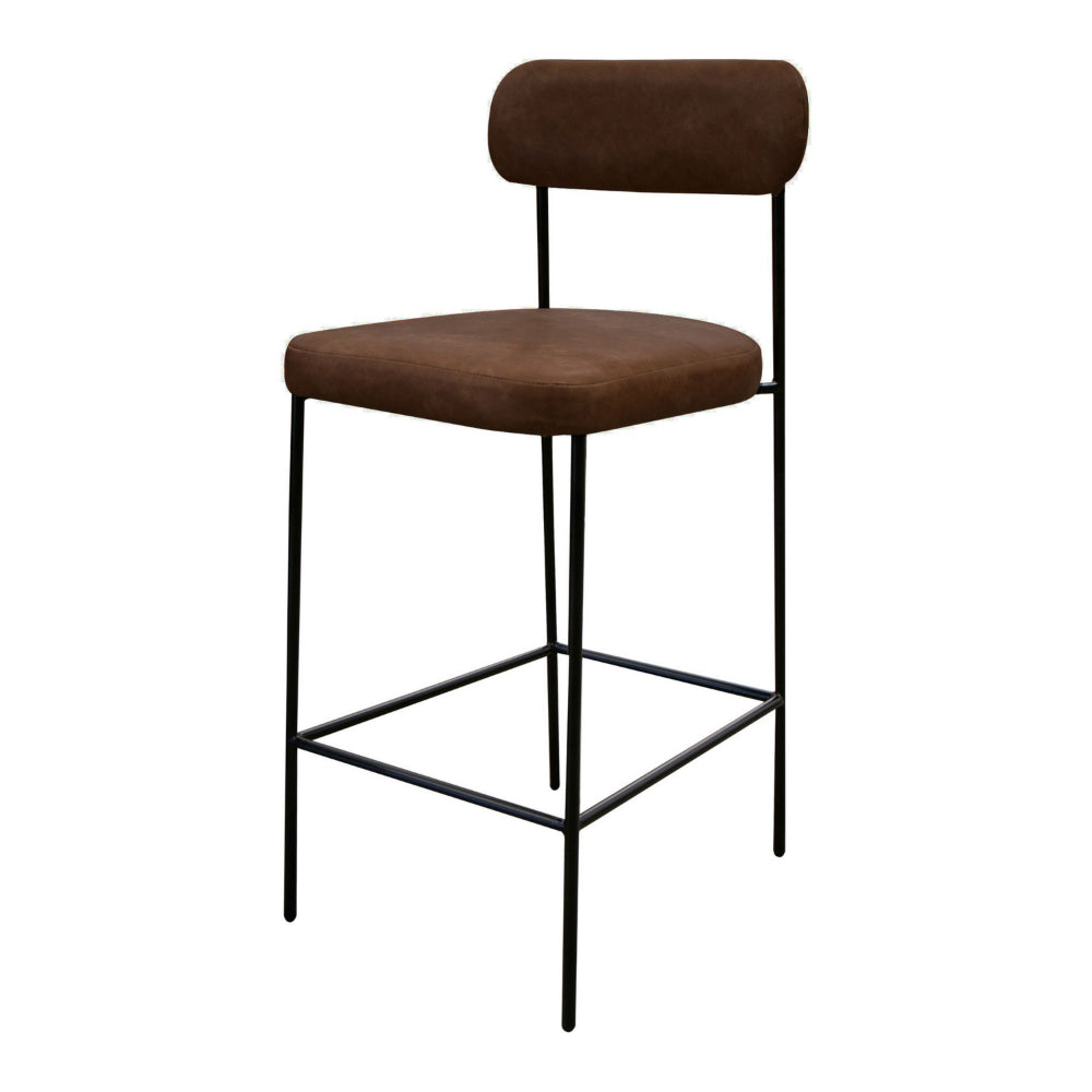 Iffa Barstool Chair, Black Iron Frame, Hickory Brown Performance Fabric
