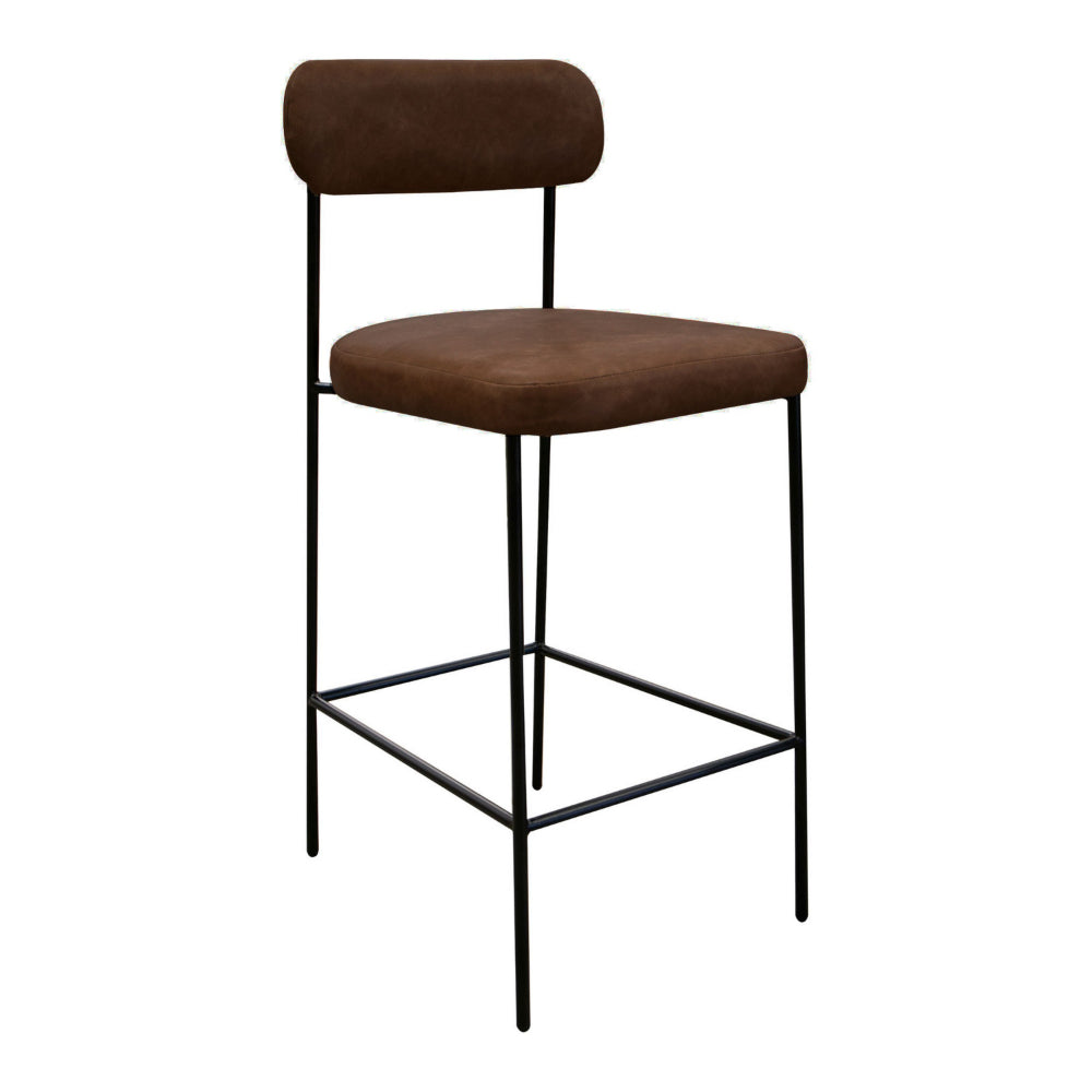 Iffa Barstool Chair, Black Iron Frame, Hickory Brown Performance Fabric