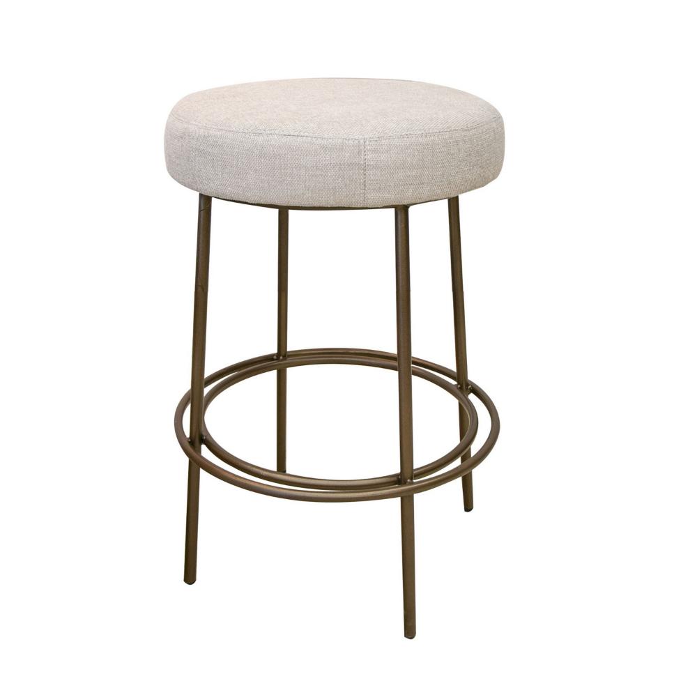 Tomy Counter Height Stool, Blacksmith Gold Metal Frame, Beige Polyester