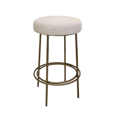 Tomy Barstool, Round Seat, Blacksmith Gold Metal Frame, Beige Polyester