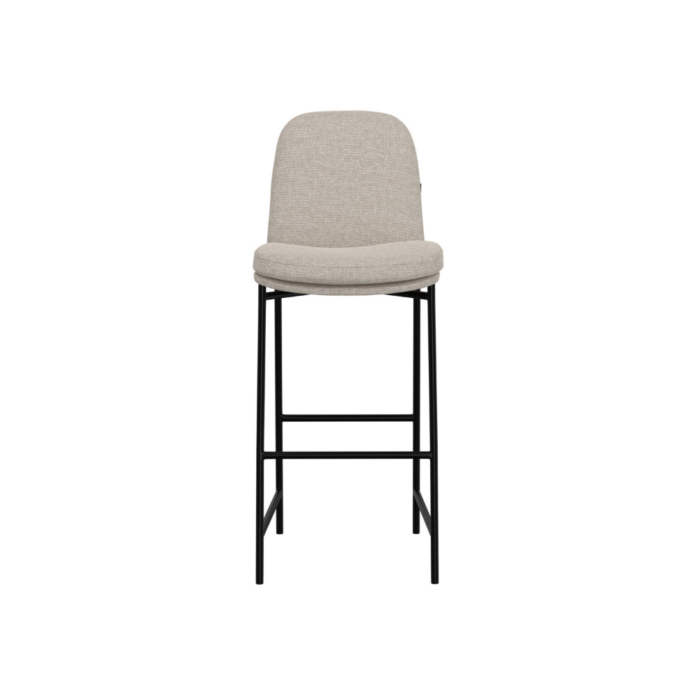 Revee Barstool Chair, Black Iron Frame, Water-Resistant Beige Polyester
