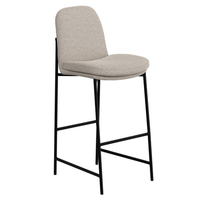 Revee Barstool Chair, Black Iron Frame, Water-Resistant Beige Polyester