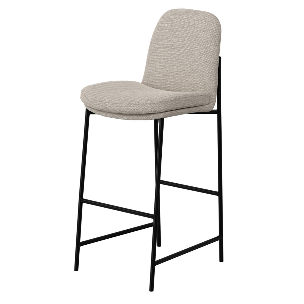 Revee Barstool Chair, Black Iron Frame, Water-Resistant Beige Polyester