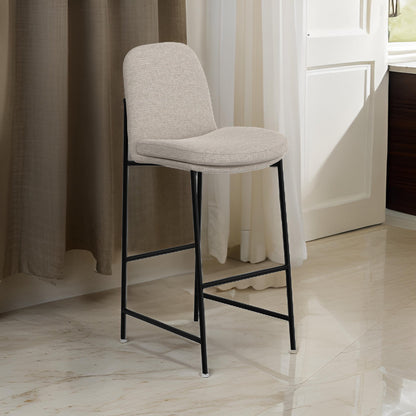 Revee Barstool Chair, Black Iron Frame, Water-Resistant Beige Polyester