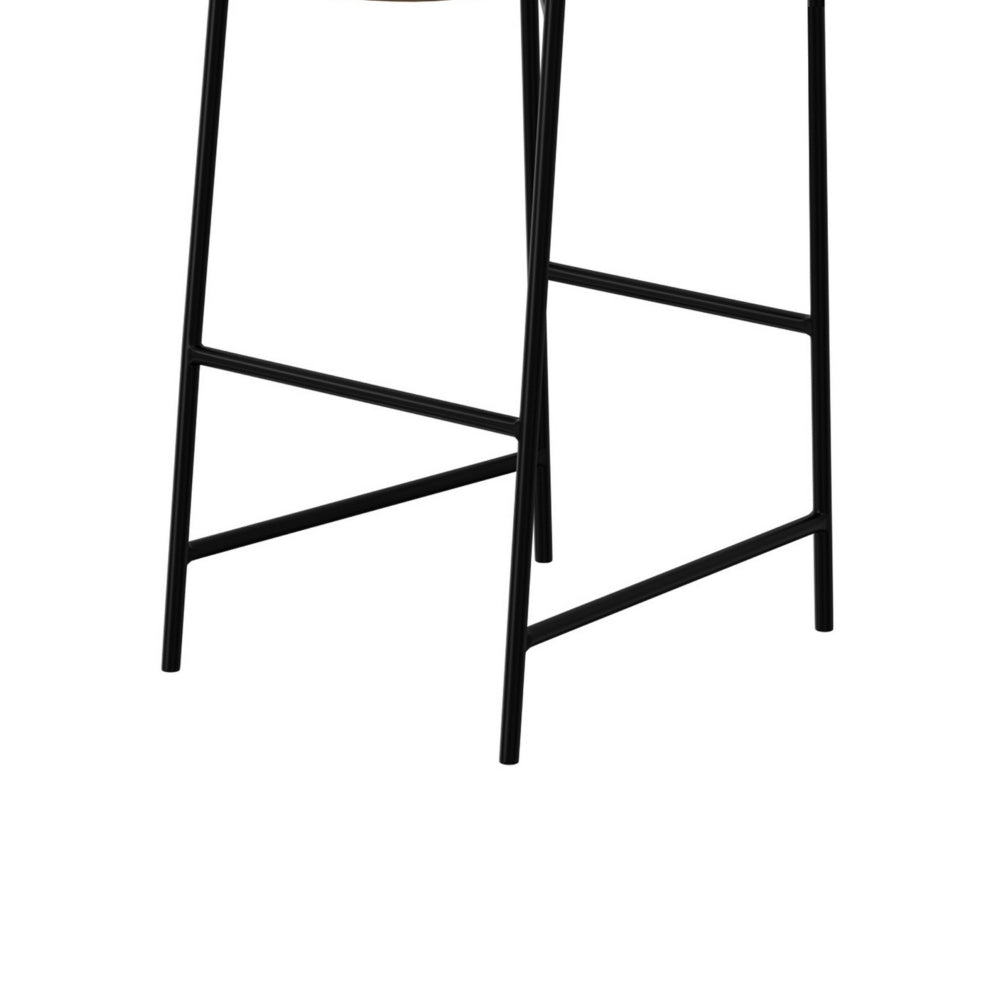 Revee Barstool Chair, Black Iron, Water-Resistant Cognac Brown Faux Leather