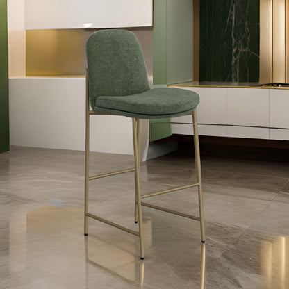Revee Barstool Chair, Black Iron, Water-Resistant Olive Green Polyester