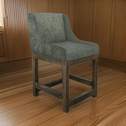 Lamy Counter Height Chair, Curved Arms, Compact, Rich Olive Green Polyester