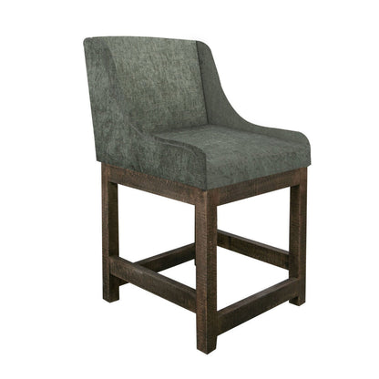 Lamy Counter Height Chair, Curved Arms, Compact, Rich Olive Green Polyester