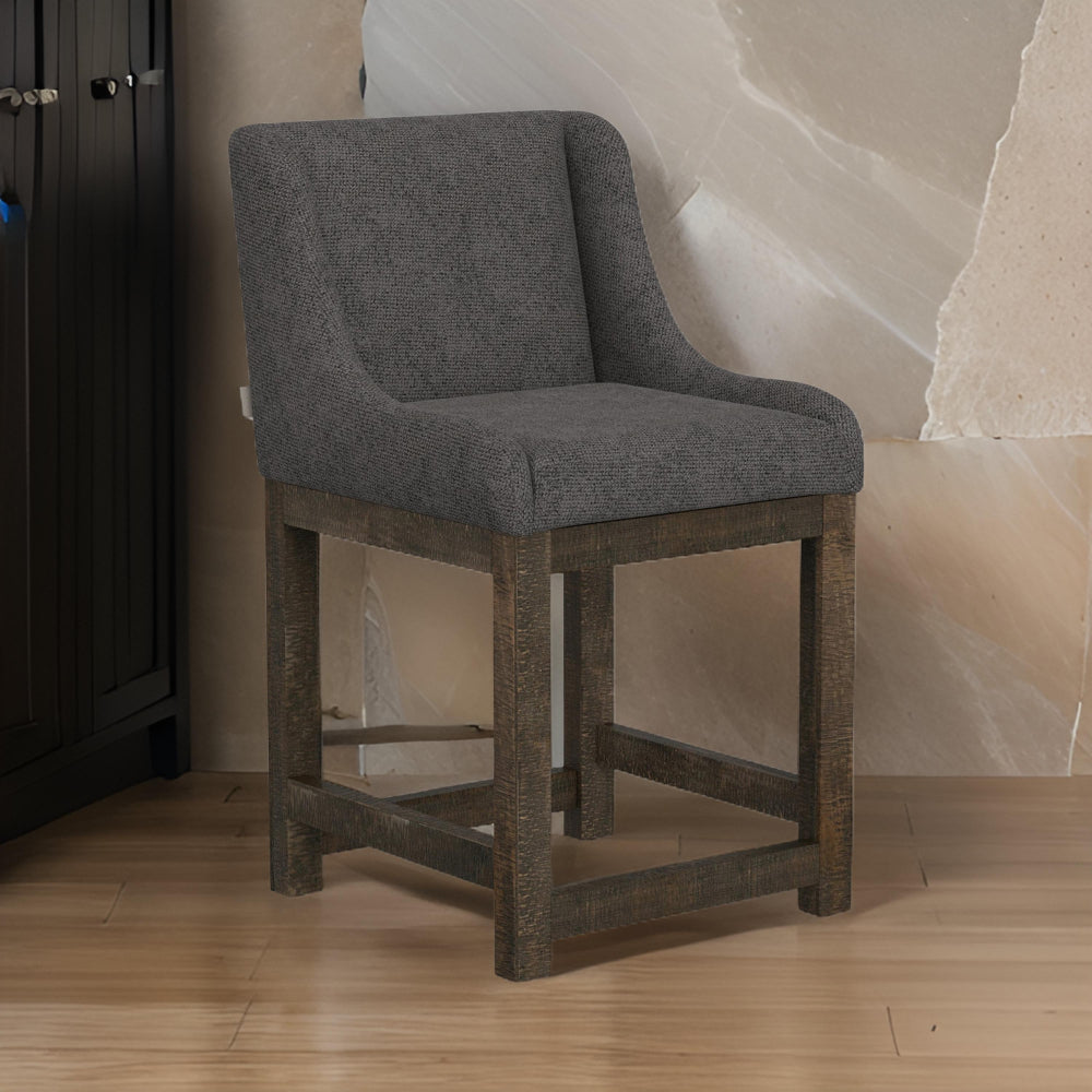 Lamy Counter Height Chair, Curved Arms, Compact, Rich Gray Polyester