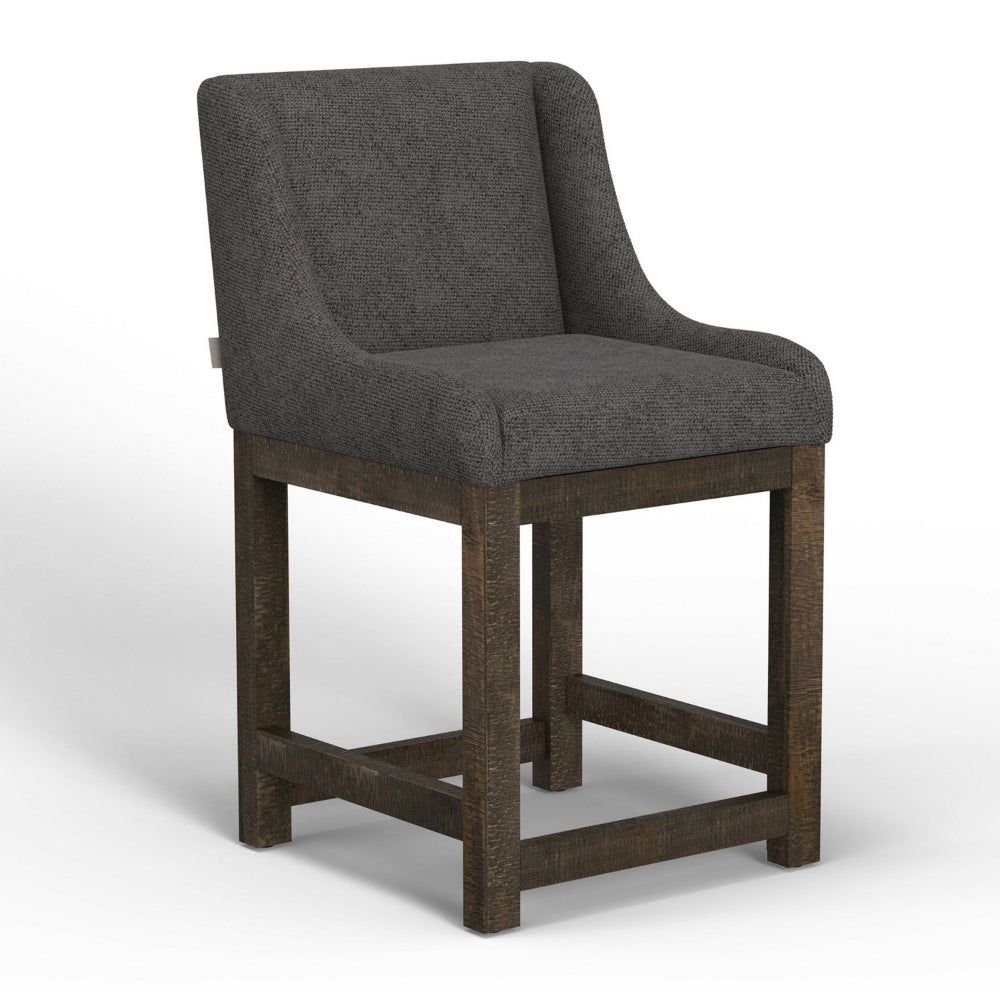 Lamy Counter Height Chair, Curved Arms, Compact, Rich Gray Polyester