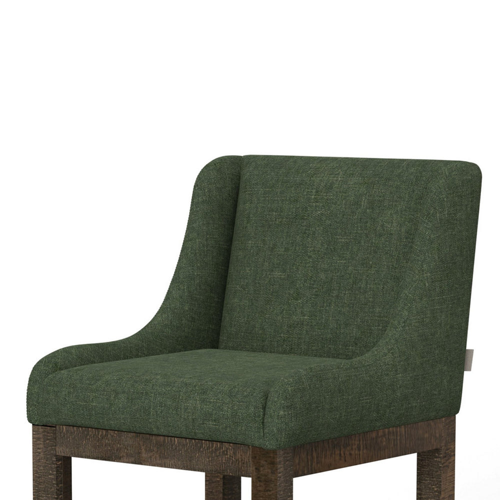 Lamy Barstool Chair, Curved Arms, Solid Pine Wood, Olive Green Polyester