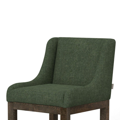 Lamy Barstool Chair, Curved Arms, Solid Pine Wood, Olive Green Polyester