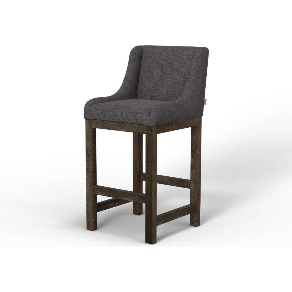 Lamy Barstool Chair, Curved Arms, Compact Solid Pine Wood, Gray Polyester