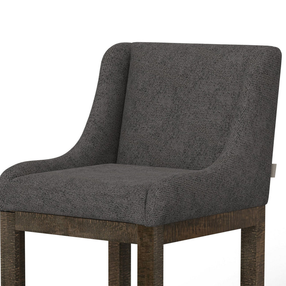 Lamy Barstool Chair, Curved Arms, Compact Solid Pine Wood, Gray Polyester