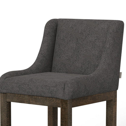 Lamy Barstool Chair, Curved Arms, Compact Solid Pine Wood, Gray Polyester