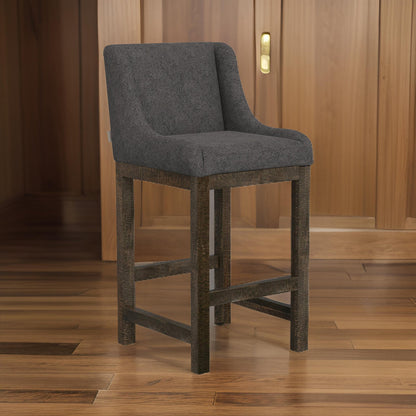 Lamy Barstool Chair, Curved Arms, Compact Solid Pine Wood, Gray Polyester
