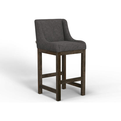 Lamy Barstool Chair, Curved Arms, Compact Solid Pine Wood, Gray Polyester