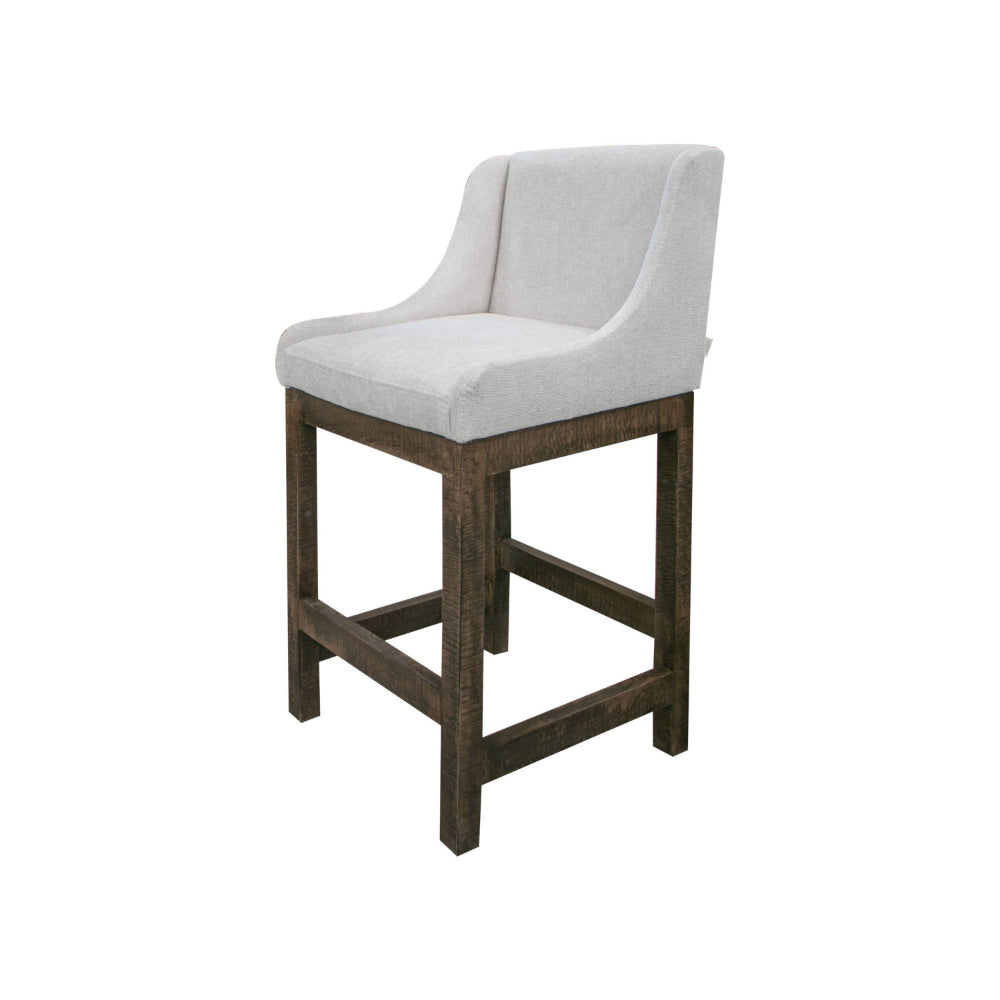 Lamy Barstool Chair, Curved Arms, Compact Solid Pine Wood, Beige Polyester