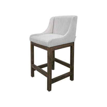 Lamy Barstool Chair, Curved Arms, Compact Solid Pine Wood, Beige Polyester
