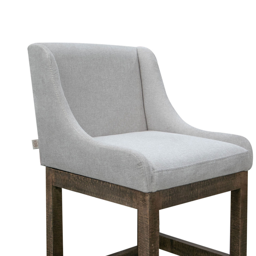 Lamy Barstool Chair, Curved Arms, Compact Solid Pine Wood, Beige Polyester
