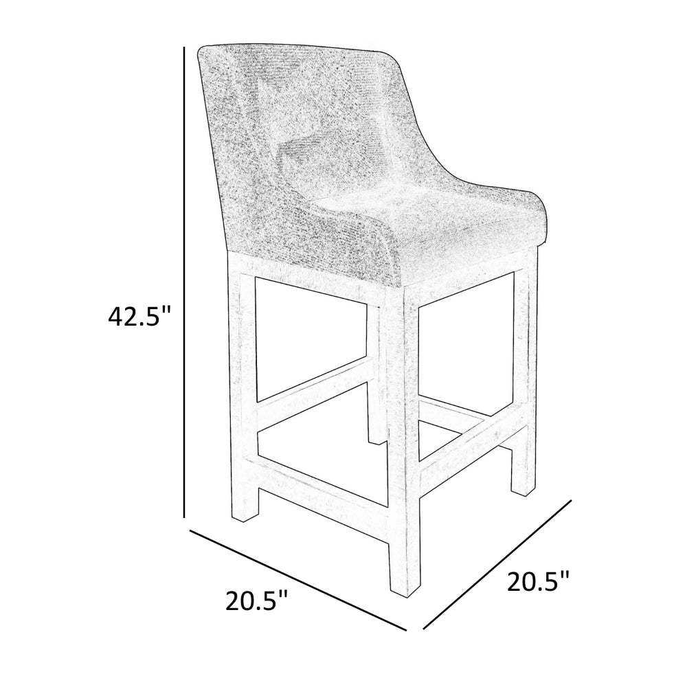 Lamy Barstool Chair, Curved Arms, Compact Solid Pine Wood, Beige Polyester