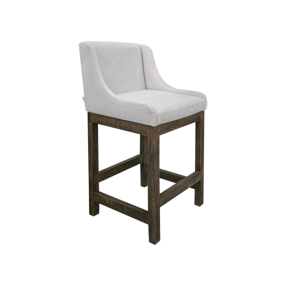 Lamy Barstool Chair, Curved Arms, Compact Solid Pine Wood, Beige Polyester