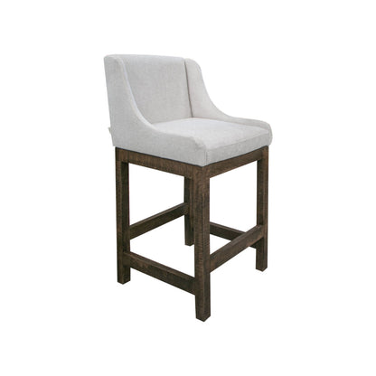 Lamy Barstool Chair, Curved Arms, Compact Solid Pine Wood, Beige Polyester